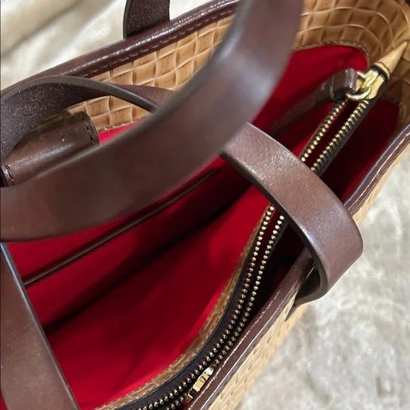 Dooney & Bourke Tan Woven Tote with Dark Brown Trim - Picture 4 of 7